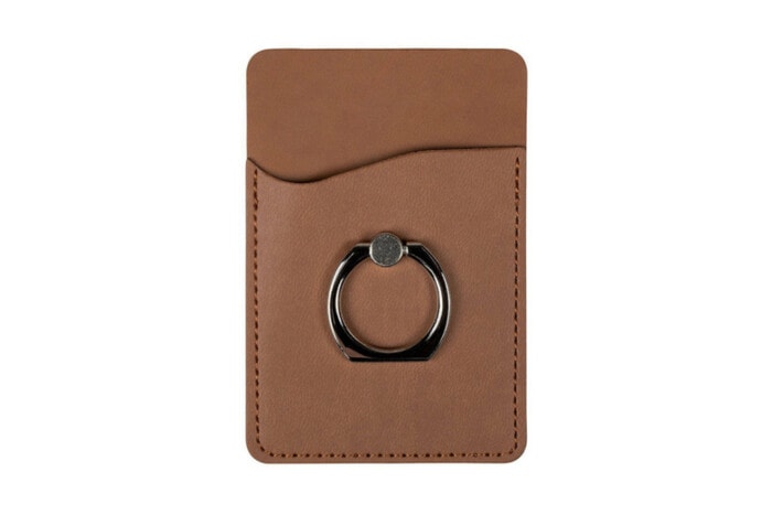 Karten Halterung mit Ring selbstklebend für Handy aus Leder