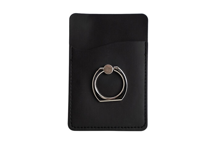 Karten Halterung mit Ring selbstklebend für Handy aus Leder