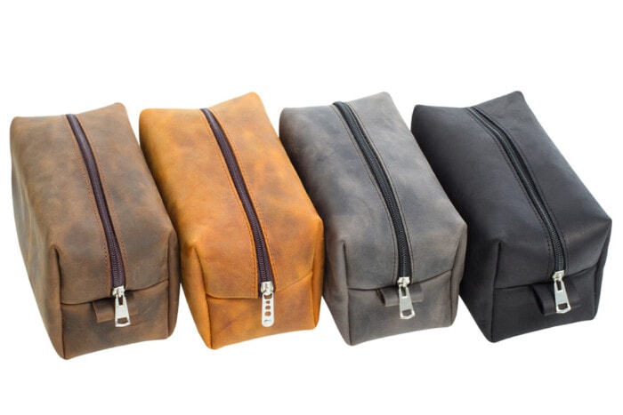 Leder Make-up & Rasier Tasche