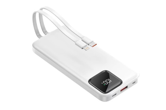 10.000 mAh Powerbank mit integrierten USB-C- & Lightning-Kabeln