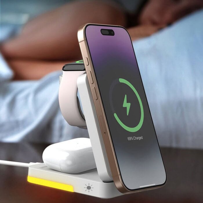 3-in-1 Induktive Faltbare Ladestation mit LED-Licht